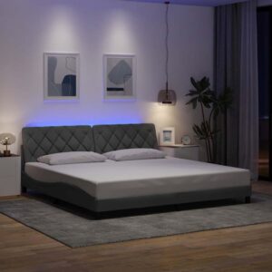 Sengeramme med LED uden madras 200x200 cm stof lysegrå
