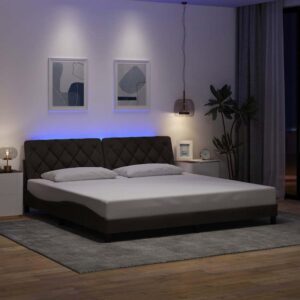 Sengeramme med LED uden madras 200x200 cm stof mørkebrun