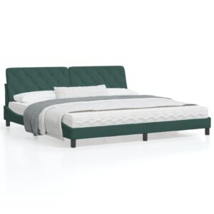 Sengeramme med LED uden madras 200x200 cm velour mørkegrøn
