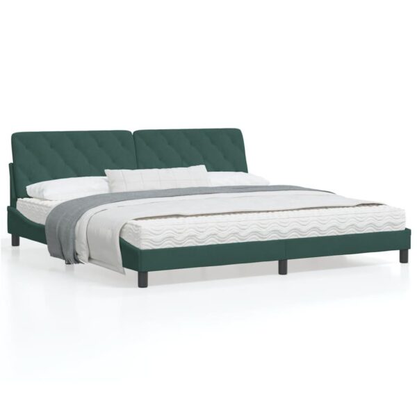 Sengeramme med LED uden madras 200x200 cm velour mørkegrøn