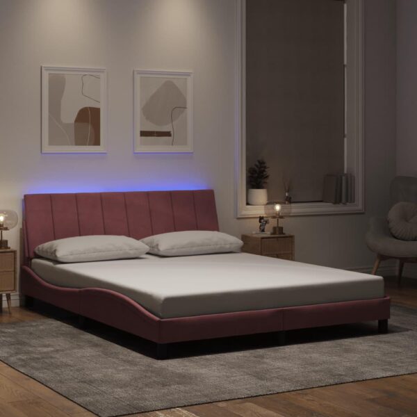 Sengeramme med LED uden madras Hanko 160x200 cm velour pink