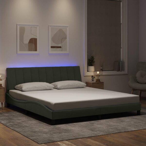 Sengeramme med LED uden madras Hanko 180x200 cm velour lysegrå