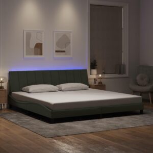 Sengeramme med LED uden madras Hanko 200x200 cm velour lysegrå