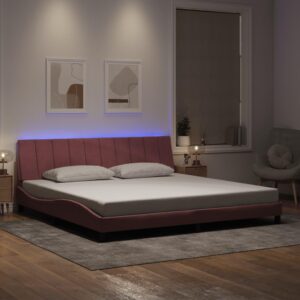 Sengeramme med LED uden madras Hanko 200x200 cm velour lyserød