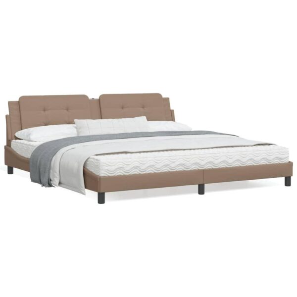 Sengeramme med LED uden madras Zadar 200x200 cm cappuccinofarvet