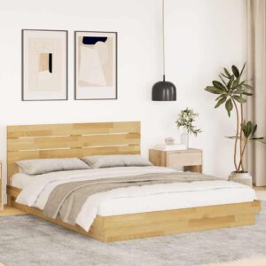 Sengeramme med hovedgærde uden madras 160x200 cm Massivt træ Eg