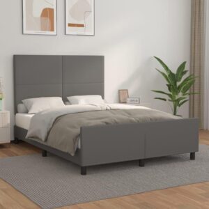 Sengeramme med sengegavl 140x200 cm kunstlæder grå