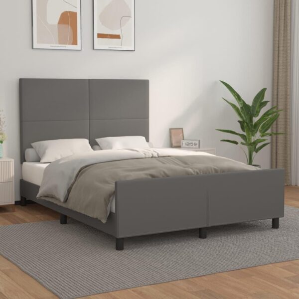 Sengeramme med sengegavl 140x200 cm kunstlæder grå