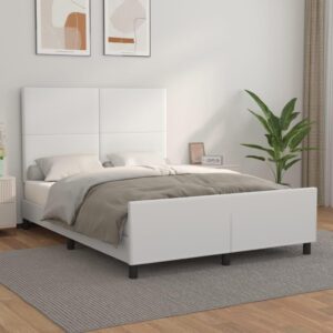 Sengeramme med sengegavl 140x200 cm kunstlæder hvid