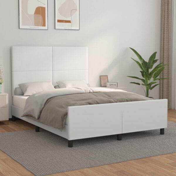 Sengeramme med sengegavl 140x200 cm kunstlæder hvid