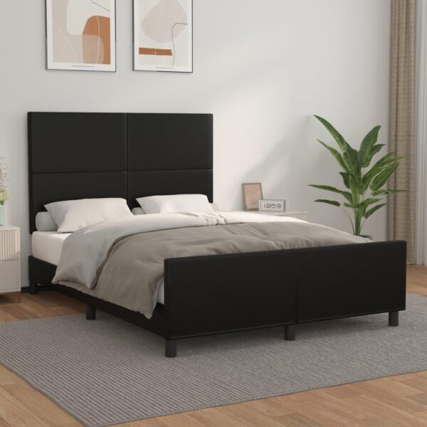 Sengeramme med sengegavl 140x200 cm kunstlæder sort