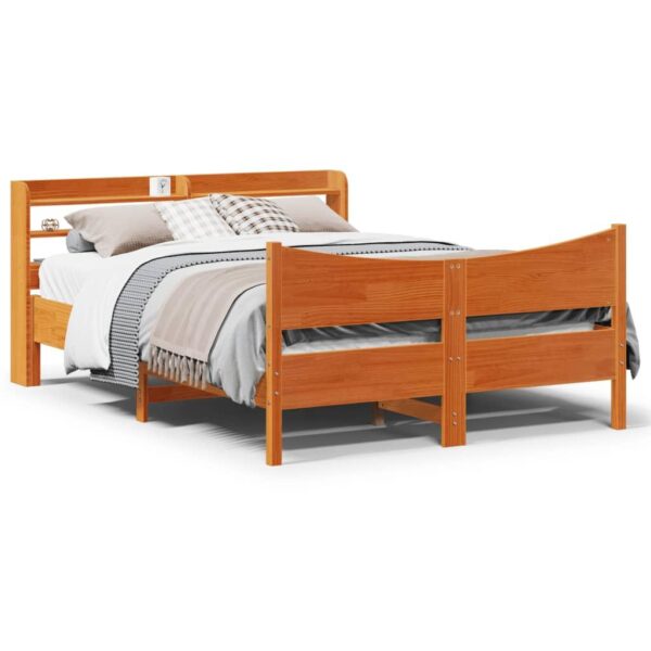 Sengeramme med sengegavl 140x200 cm massivt fyrretræ gyldenbrun