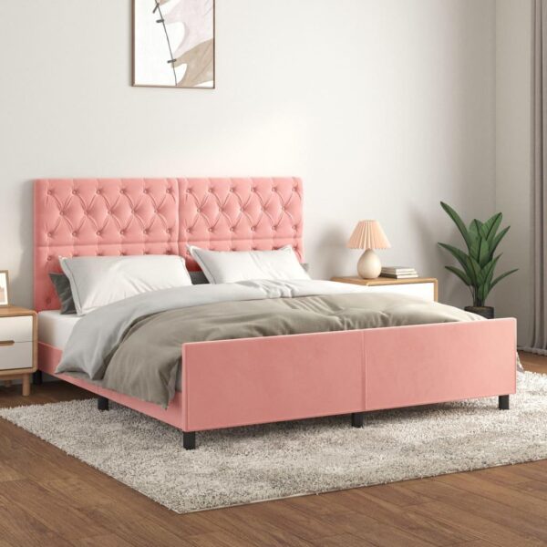 Sengeramme med sengegavl 160x200 cm fløjl pink