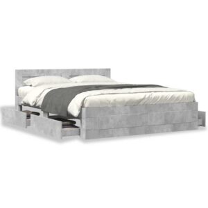 Sengeramme med sengegavl 160x200 cm konstrueret træ betongrå