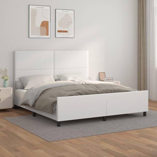 Sengeramme med sengegavl 160x200 cm kunstlæder hvid
