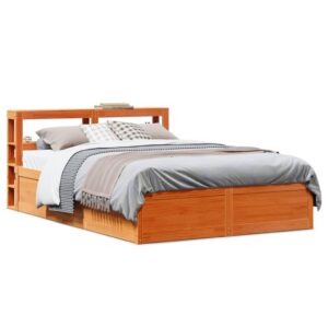 Sengeramme med sengegavl 160x200 cm massivt fyrretræ gyldenbrun