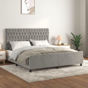 Sengeramme med sengegavl 180x200 cm fløjl lysegrå