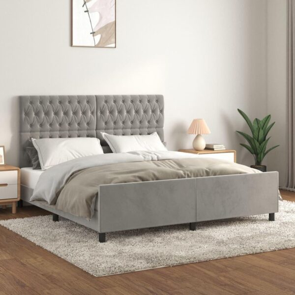 Sengeramme med sengegavl 180x200 cm fløjl lysegrå