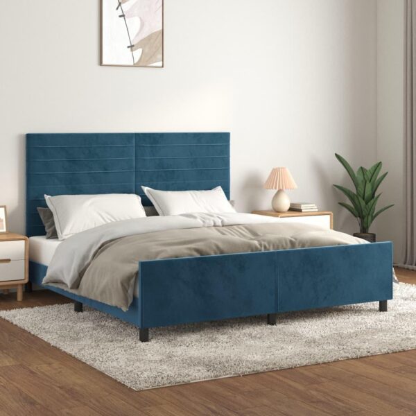 Sengeramme med sengegavl 180x200 cm fløjl mørkeblå