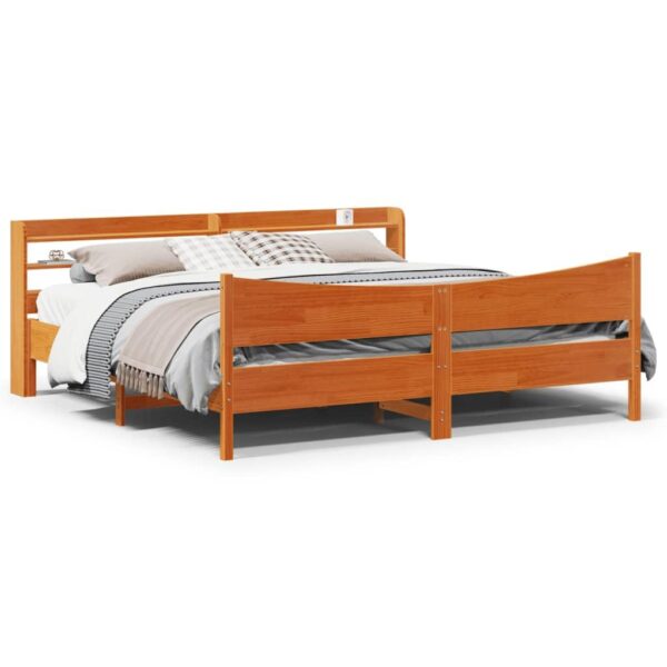 Sengeramme med sengegavl 180x200 cm massivt fyrretræ gyldenbrun