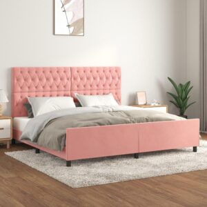 Sengeramme med sengegavl 200x200 cm fløjl pink