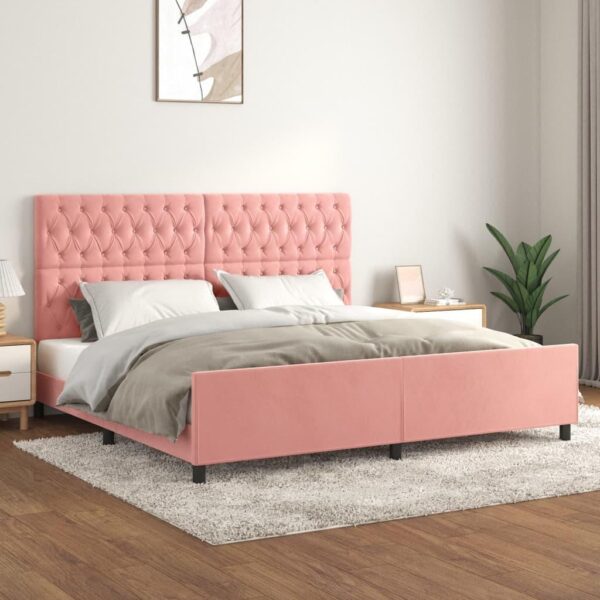 Sengeramme med sengegavl 200x200 cm fløjl pink