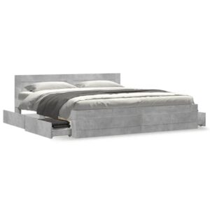 Sengeramme med sengegavl 200x200 cm konstrueret træ betongrå