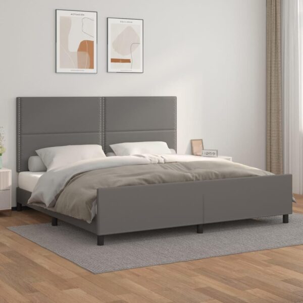 Sengeramme med sengegavl 200x200 cm kunstlæder grå