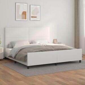 Sengeramme med sengegavl 200x200 cm kunstlæder hvid