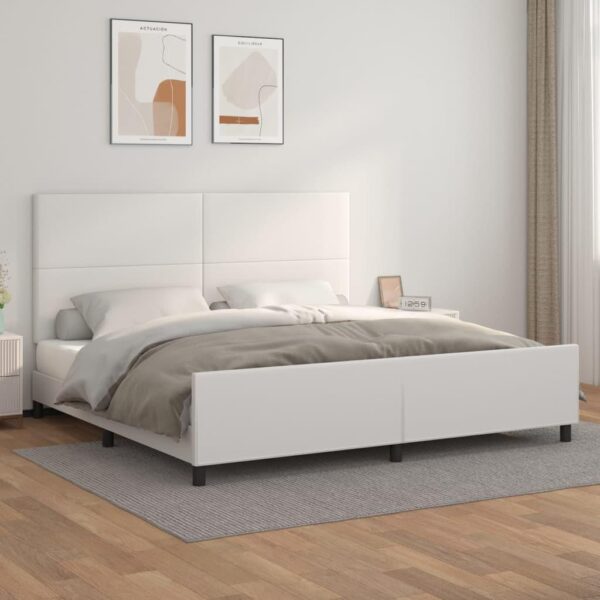 Sengeramme med sengegavl 200x200 cm kunstlæder hvid