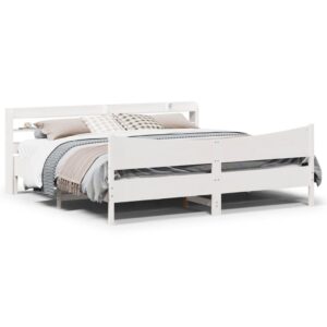 Sengeramme med sengegavl 200x200 cm massivt fyrretræ hvid