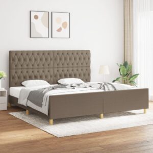 Sengeramme med sengegavl 200x200 cm stof gråbrun