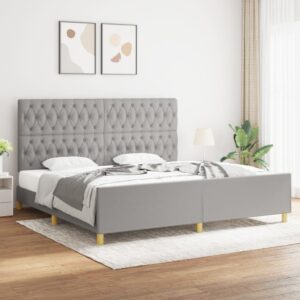 Sengeramme med sengegavl 200x200 cm stof lysegrå