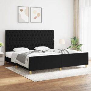 Sengeramme med sengegavl 200x200 cm stof sort