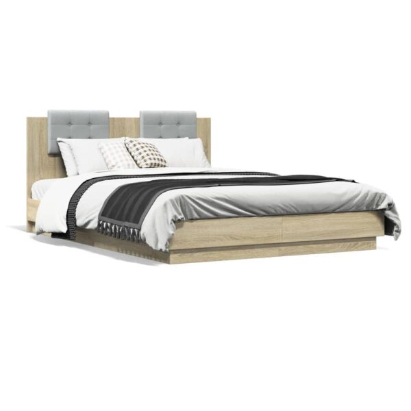 Sengeramme med sengegavl og LED-lys 140x200 cm sonoma-eg
