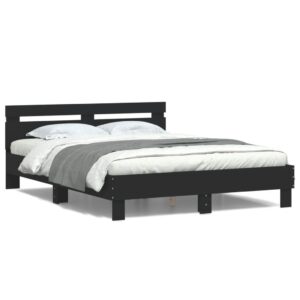 Sengeramme med sengegavl og LED-lys 140x200 cm sort