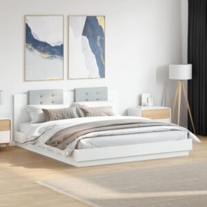 Sengeramme med sengegavl og LED-lys 200x200 cm hvid