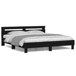 Sengeramme med sengegavl og LED-lys 200x200 cm sort
