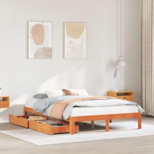 Sengeramme med skuffer 140x200 cm massivt fyrretræ gyldenbrun