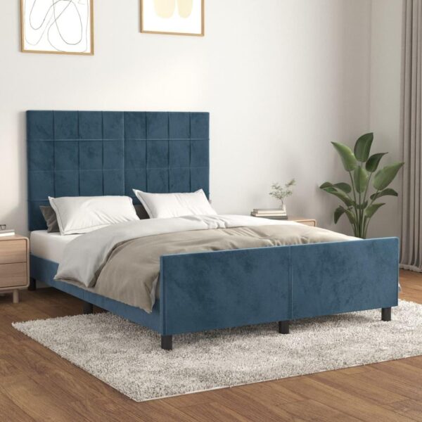 Sengeramme uden madras Mørkeblå 140x200 cm Fløjl