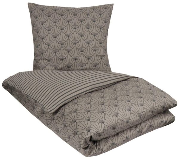 Sengetøj dobbeltdyne - 200x220 cm - Vendbart design i 100% Bomuldssatin - Fan grey - Sengesæt fra By Night