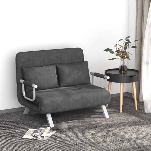 Sovesofa med justerbar ryglæn, pyntepuder, sofa med sovefunktion, fløjlslook, armlæn, gæsteseng, klapstol til stue, soveværelse, grå