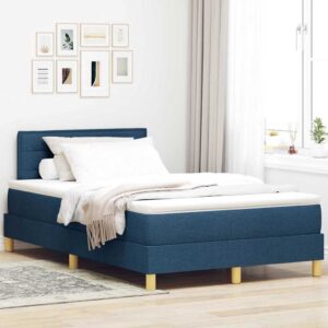 vidaXL Box spring seng med pude med hovedgærde Blå 120 x 190 cm Stof