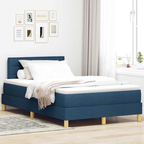 vidaXL Box spring seng med pude med hovedgærde Blå 120 x 190 cm Stof