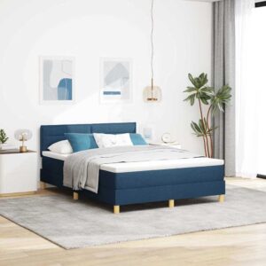 vidaXL Box spring seng med pude med hovedgærde Blå 140 x 190 cm Stof