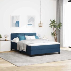 vidaXL Box spring seng med pude med hovedgærde Blå 160 x 200 cm Stof