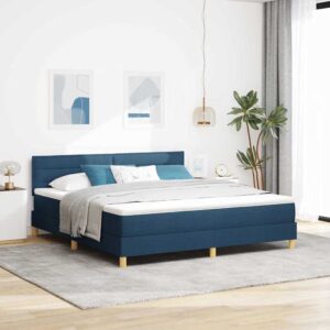 vidaXL Box spring seng med pude med hovedgærde Blå 180 x 200 cm Stof
