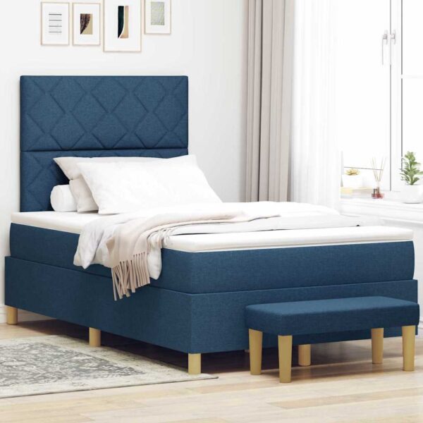 vidaXL Box spring seng med pude med hovedgærde Blå 200 x 120 cm Stof