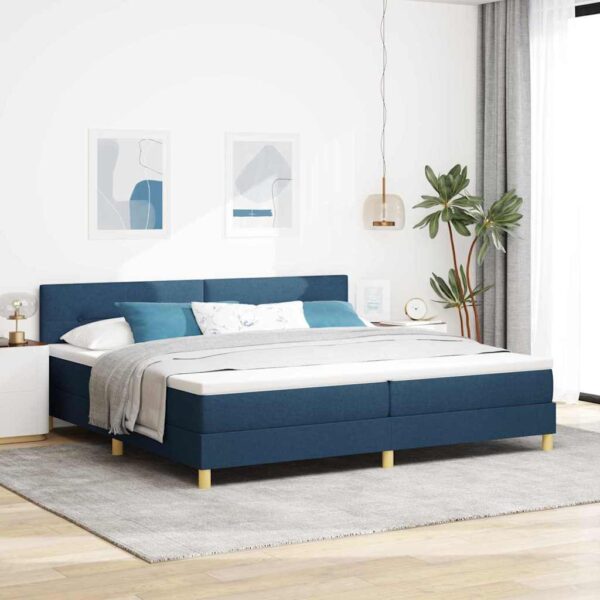 vidaXL Box spring seng med pude med hovedgærde Blå 200 x 200 cm Stof