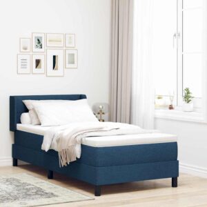 vidaXL Box spring seng med pude med hovedgærde Blå 200 x 90 cm Stof